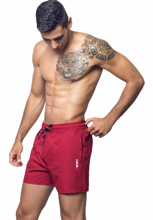 Stay Sustainable and Sexy with BWET Swimwear's Maroon Eclipse Swim Shorts - BWET Swimwear