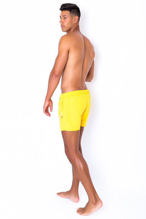 Eco-Friendly Quick dry UV protection Perfect fit Yellow Beach Shorts "Eclipse" Side pockets - BWET Swimwear