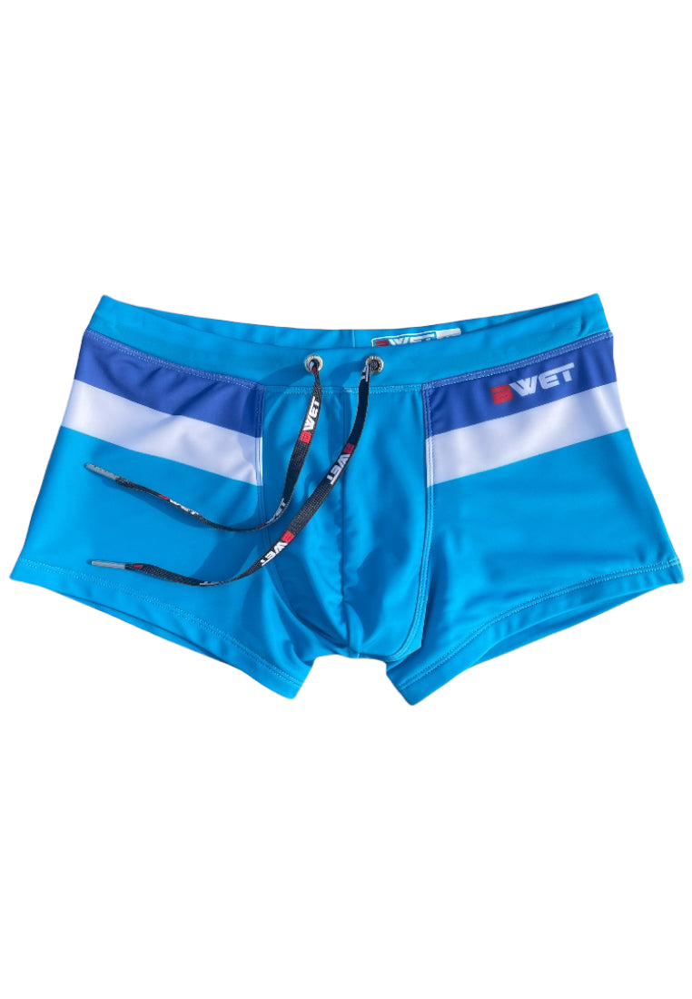 Heat up the beach in BWET's sleek "Rooftop" turquoise beach trunks